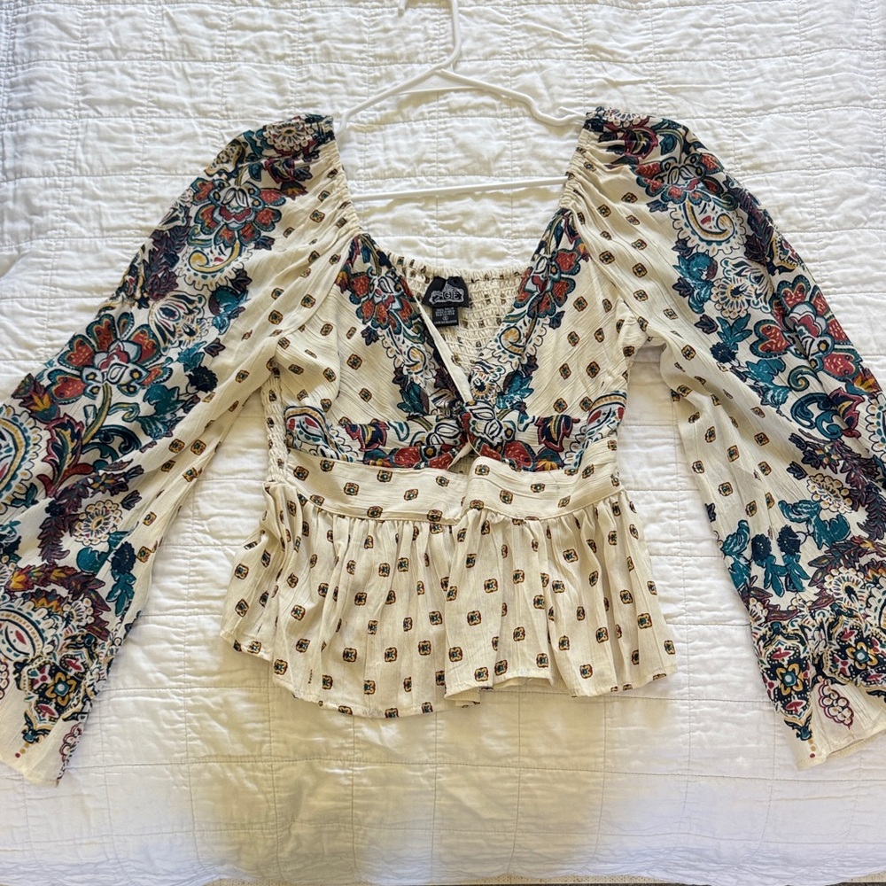Angie Cream and Multicolor Floral Blouse